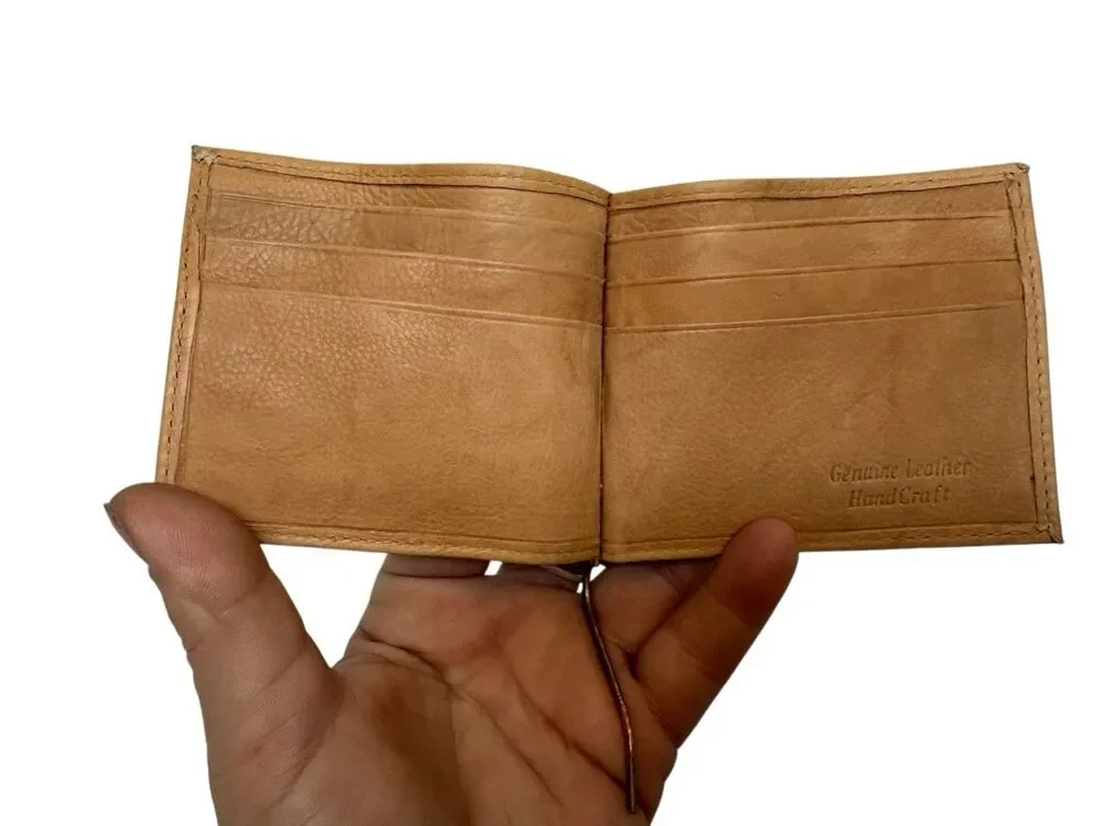 Paul & Taylor Tan Genuine Leather Bifold Money Clip Wallet Handcrafted